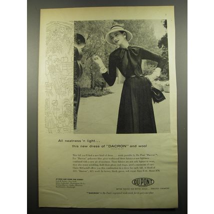 1955 Du Pont Dacron Dress by Claire McCardell Ad - All neatness 'n light