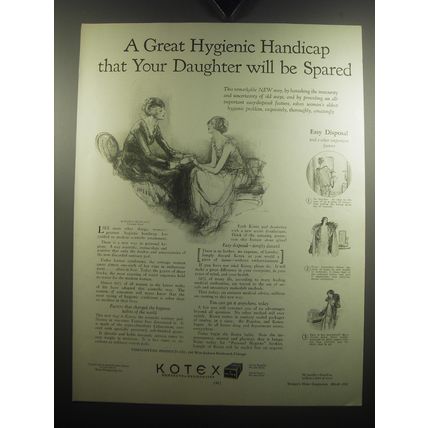 1926 Kotex Pads Ad - A great Hygienic Handicap that your daughter will be spared