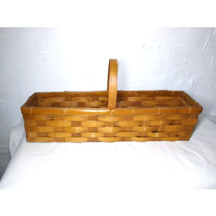 Light/Medium Brown Small Wicker Woven Band Rectangle Painted Berries/Corn/Basket