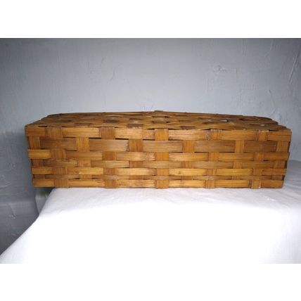 Light/Medium Brown Small Wicker Woven Band Rectangle Painted Berries/Corn/Basket