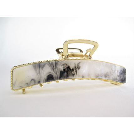 Long gold metal and black gray white marbled acrylic hair claw clip