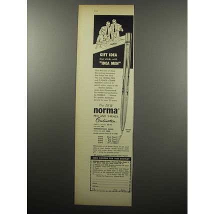 1955 Norma Pen and 3-Pencil Comination Ad - Gift idea that clicks with Idea Men