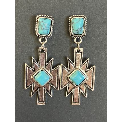 Earrings Western Geometric Faux Turquoise #741