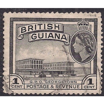British Guiana 1954 - 63 QE2 1ct GPO George Town used SG 331 ( T642 )