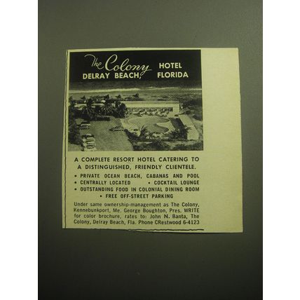 1958 The Colony Hotel Ad - The Colony Hotel Delray Beach, Florida