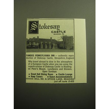 1958 Stokesay Castle Ad - Famous Pennsylvania Inn