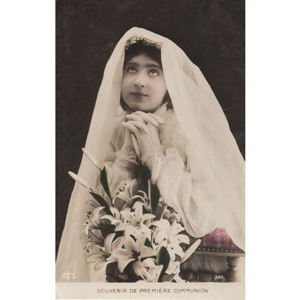 Indian Asian Lady At First Communion Christian Antique RPC Postcard