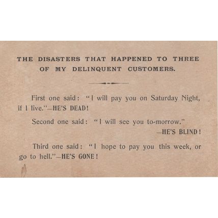 Blind Customer Debt Dead Money Owed Old Bad Taste Joke Postcard