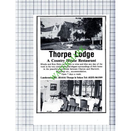 Thorpe Lodge Restaurant Thorpe Le Soken Essex Ron Dicks Advert - 1986 Cutting