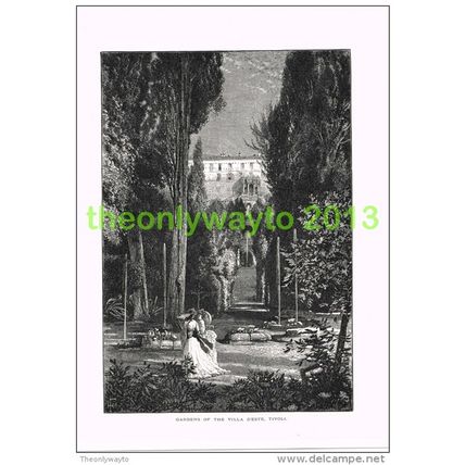 GARDENS OF THE VILLA D´ESTE, TIVOLI, LAZIO, ITALY, Book Illustration c1875