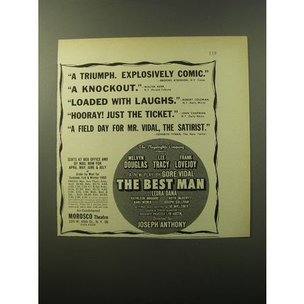 1960 The Best Man Play Advertisement - A triumph. Explosively comic.