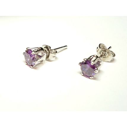 Purple Amethyst Round White Gold Plated 5mm Stud Earrings
