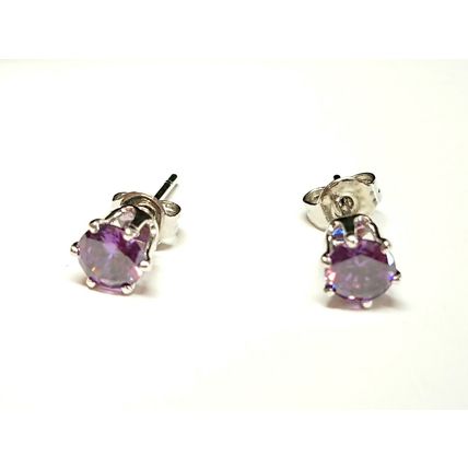 Purple Amethyst Round White Gold Plated 5mm Stud Earrings