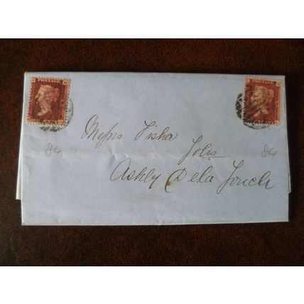 1866 GB QV 1d Red stamp 84 entire Late Fee Fisher Solicitors Ashby de la Zouch