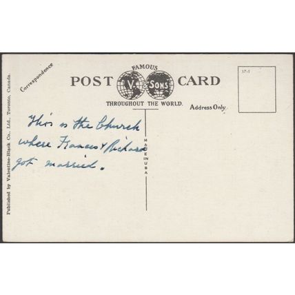 Trinity Church, Cornwall, Ontario, 1937 - Valentine-Black Postcard