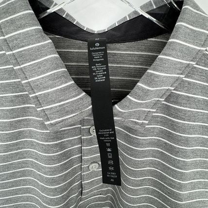 Men’s Lululemon Polo Shirt Size M Gray Striped - Excellent Pre-Owned Condition