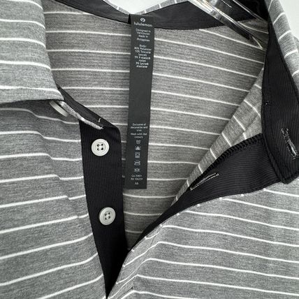 Men’s Lululemon Polo Shirt Size M Gray Striped - Excellent Pre-Owned Condition
