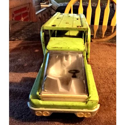 Old Vintage Tonka Light Green Car Carrier Truck Pressed Steel 1960s 18 1/2" Long
