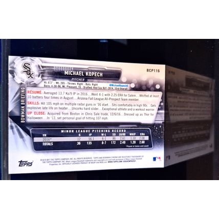 MICHAEL KOPECH 2017 TOPPS BOWMAN CHROME SILVER PROSPECT BASEBALL CARD #BCP-116