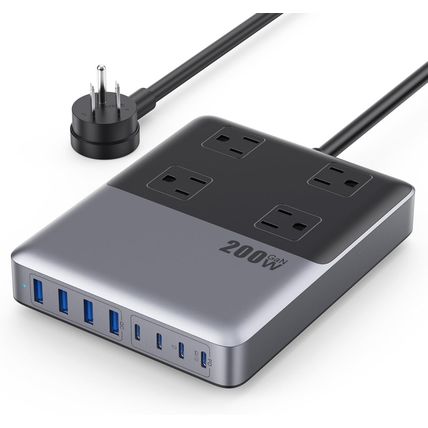 12-In-1 Charging Station USB C Power Strip with 5Ft Cord and Plug,200W Gan IV US
