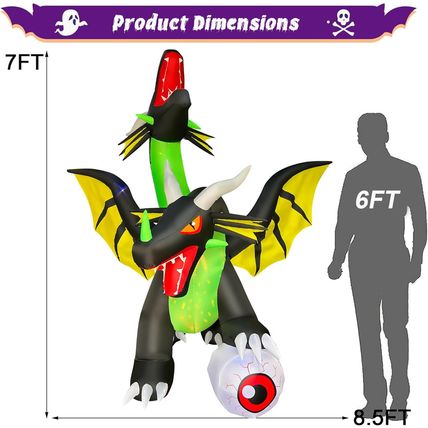 SEASONBLOW 8.5 Ft Long Halloween Inflatable Giant Twin-Headed Dragon with Eyebal