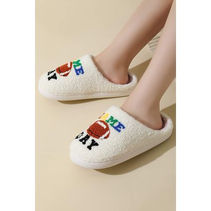White GAME DAY Rugby Football Plush Slippers