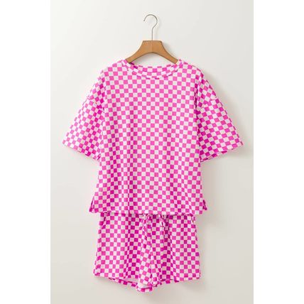Rose Checkered Top and Short Casual 2pcs Set