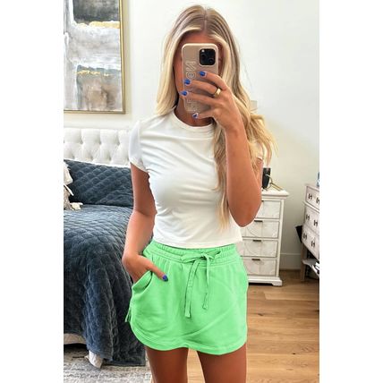 Light Green French Terry Drawstring Mini Skort with Pockets