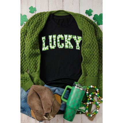 Black Clover LUCKY Letter Graphic St Patricks Day T Shirt