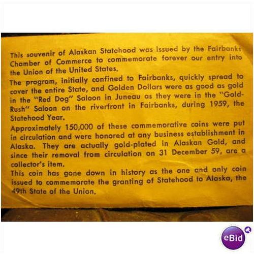 1959 Alaskan Statehood Gold Plated Token (FRE SHIP)