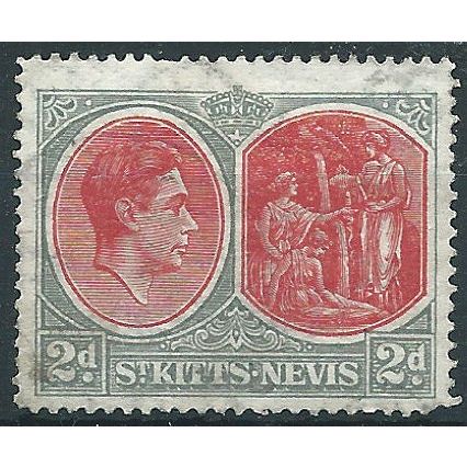 St Kitts Nevis 1938 SG71 2d Scarlet & Grey Fine Used .. ..