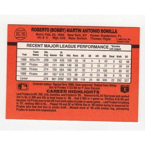 1990 Donruss Bobby Bonilla MVP bonus insert card #BC-16 – Pirates