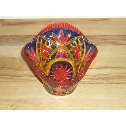 Colourful Hand Painted Cut Glass Dish