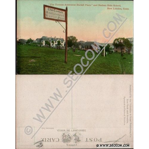 CT New London Postcard The Townes Antientest Burial Place & Nathan Hale Sc~2055