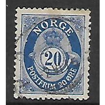 NORWAY 1893 POST HORN TYPE D 20 ORE BLUE SG 144 FINE USED#3