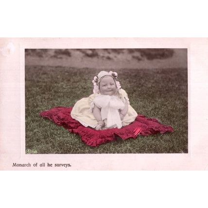 Monarch Of All He Surveys Baby Child In Charge Real Photo Postcard