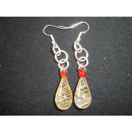 Delightful handmade lampworked spiral water droplet glass earrings