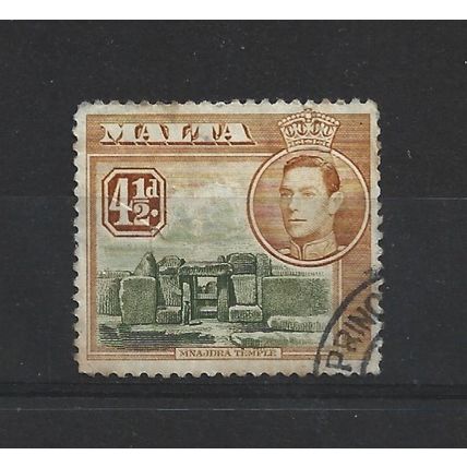 Malta.SG224 4 1/2d Ruins at Mnajdra (Olive-Green&Yellow-Brown).Fine Used.Apr25g