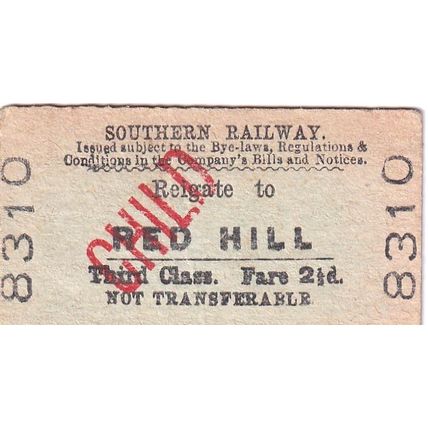 REIGATE - RED HILL 1937(?) Child Southern Railway Ticket SR 8310 Edmundson