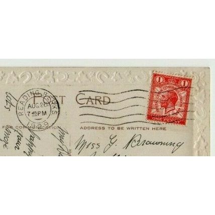 Best Wishes for my Sister's Birthday Flowers + READING 1929 postmark on PUC 1d