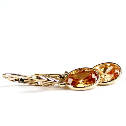Champagne CZ, 14K Gold Leverback Earrings, E001