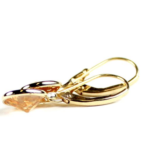 Champagne CZ, 14K Gold Leverback Earrings, E001