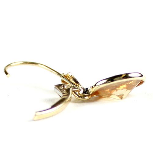 Champagne CZ, 14K Gold Leverback Earrings, E001