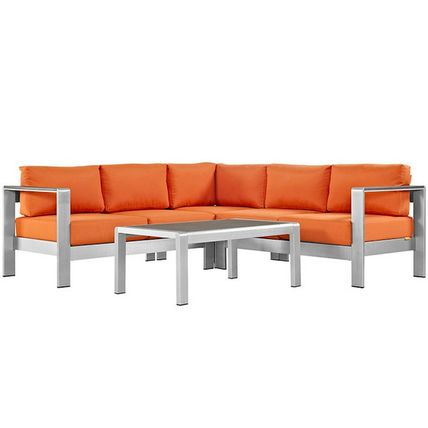 4 Piece Outdoor Patio Aluminum Sectional Sofa Sectional Beige Blue Orange Gray