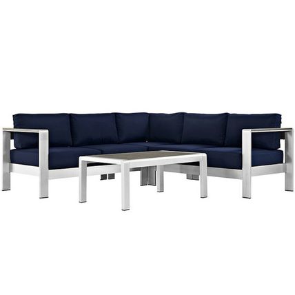 4 Piece Outdoor Patio Aluminum Sectional Sofa Sectional Beige Blue Orange Gray