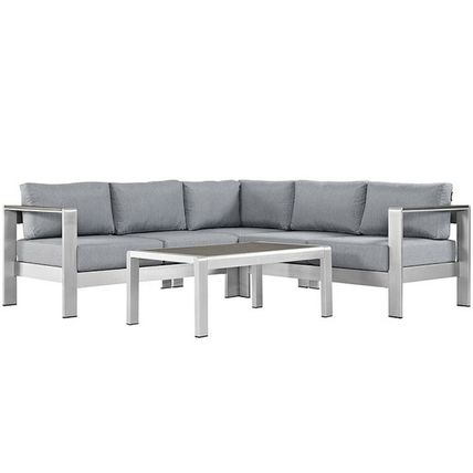 4 Piece Outdoor Patio Aluminum Sectional Sofa Sectional Beige Blue Orange Gray