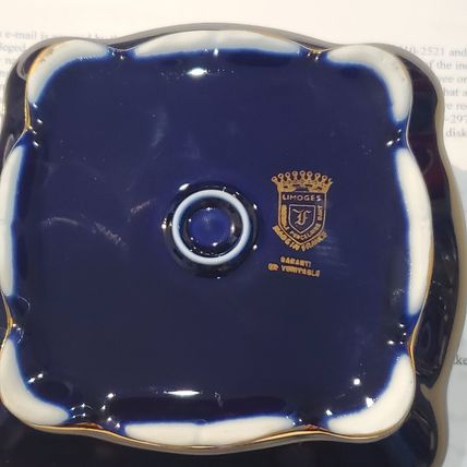 Vintage Imperia Limoges French Cobalt 22K GOLD Trinket Box W/ Courting Couple