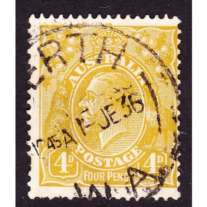 Australia 1933 KGV HEAD 4d Olive CofA P13½ x 12½ ACSC117 - PERTH 1.JE.1936