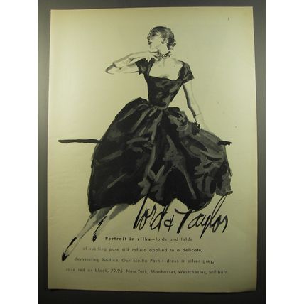 1950 Lord & Taylor Mollie Parnis Dress Ad - Portrait in silks