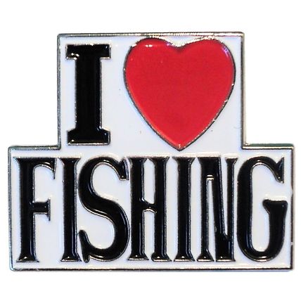 I Love Heart Fishing Luv Fish Sea Course Fisherman 30mm Metal Enamel Badge NEW